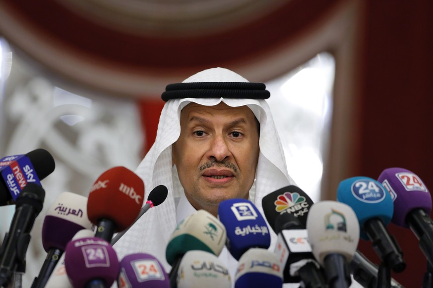 Saudi Energy Minister Prince Abdulaziz bin Salman, speaks during a press conference in Jiddah, Saudi Arabia, Tuesday, Sept. 17, 2019. (AP Photo/Amr Nabil)
Abdulaziz bin Salman
