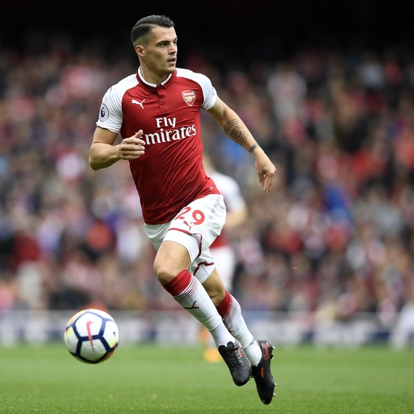 epa06237820 Arsenal&#039;s Granit Xhaka during the English Premier League soccer match between Arsenal vs Brighton &amp; Hove Albion at Emirates, London, Britain, 1st October 2017. EPA/WILL OLIVER EDI ...