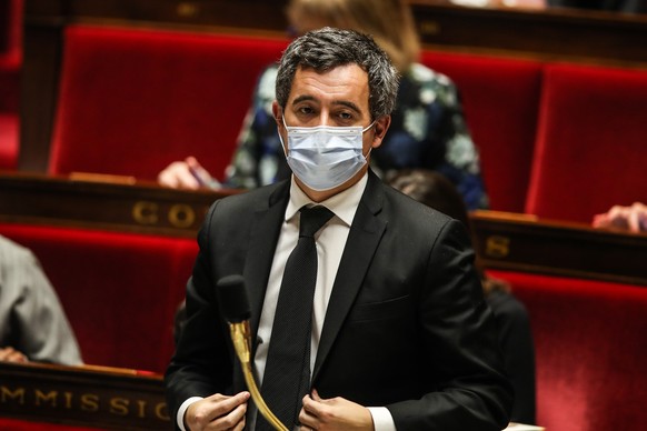epa08839418 French Interior Minister Gerald Darmanin participates in a session of Questions to the government at the National Assembly in Paris, France, 24 November 2020. The controversial new securit ...