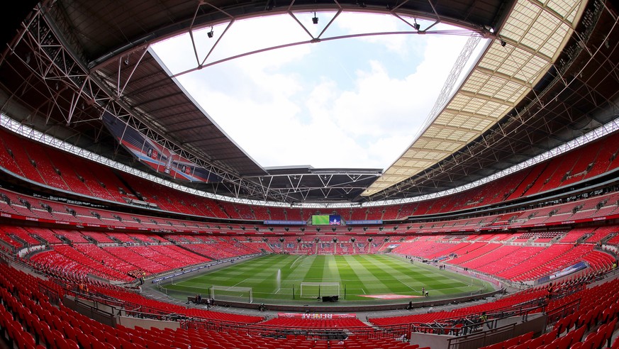 epa07867016 (FILE) Interior view of the Wembley Stadium prior to the English FA Cup semi final match between Arsenal FC and Manchester City in London, Britain, 23 April 2017. Wembley will host the UEF ...