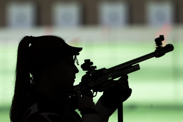 Nina Christen of Switzerland competes during the.women&#039;s shooting 50m Rifle 3 Positions Qualification.at the 2020 Tokyo Summer Olympics in Tokyo, Japan, on Saturday, July 31, 2021. (KEYSTONE/Pete ...