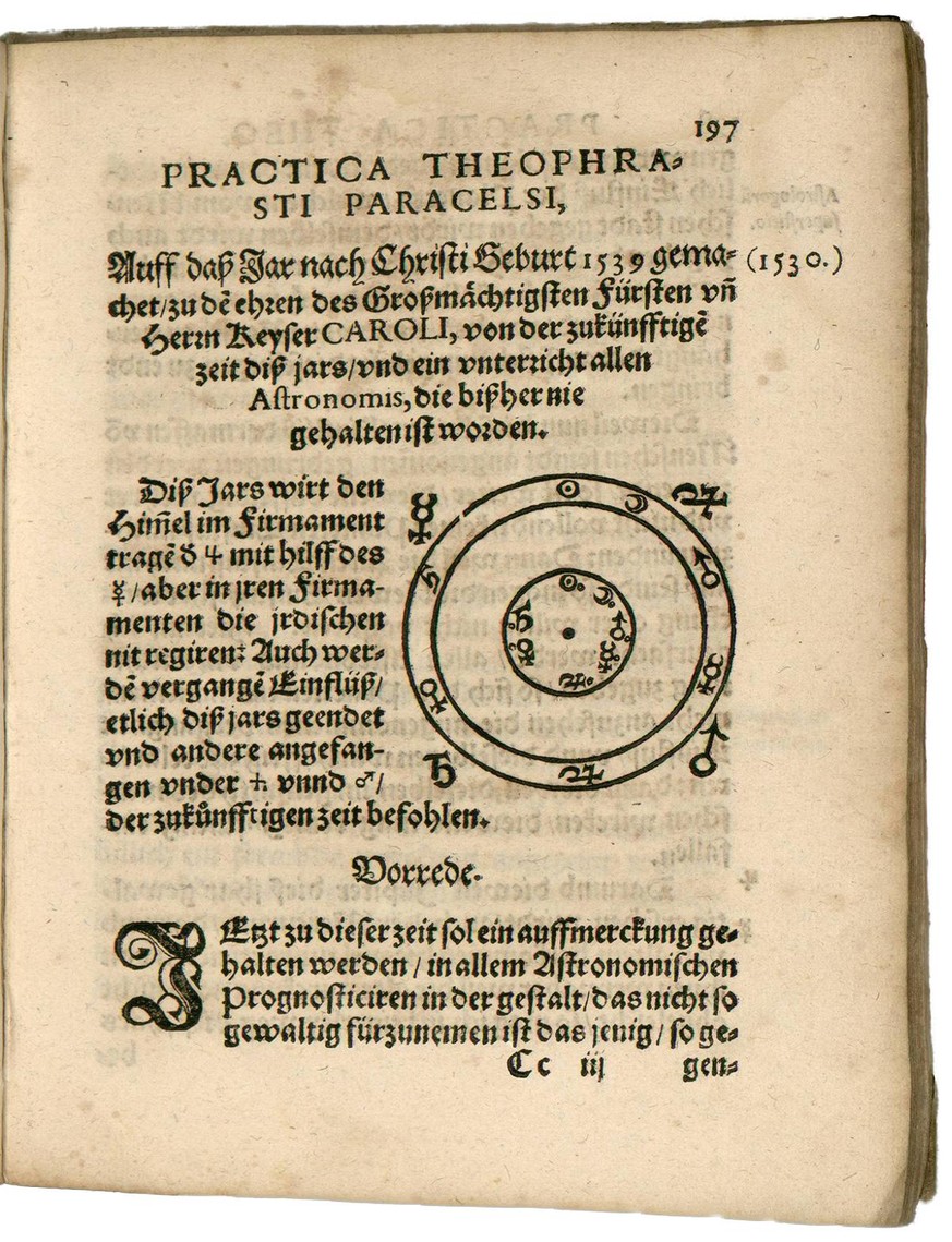 Seite aus Paracelsus’ Astronomica et astrologica, 1567 posthum veröffentlicht.
https://docnum.unistra.fr/digital/collection/coll11/id/8200/rec/13