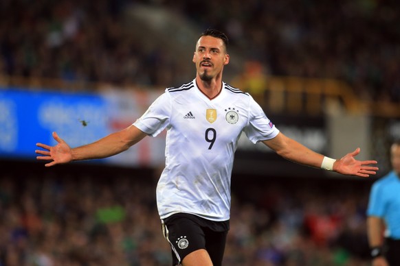 epa06401376 (FILE) Germany&#039;s Sandro Wagner celebrates after scoring the 2-0 lead during the FIFA World Cup 2018 qualifying soccer match between Northern Ireland and Germany, in Belfast, Northern  ...