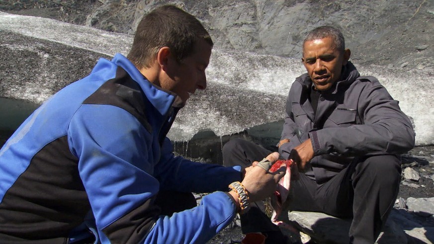 Bear Grylls mit US-Präsident Barack Obama beim Exit-Gletscher in Alaska.