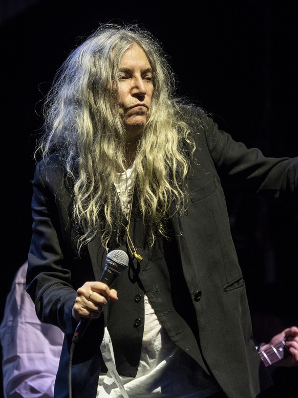 US singer-songwriter Patti Smith performs on stage during the tour of &quot;Horses&quot; at the &quot;Unique Moments&quot; concert in Zurich, Switzerland, Friday, June 8, 2018. (KEYSTONE/Ennio Leanza)