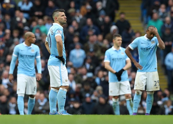 epa08218264 (FILE) - Manchester City&#039;s players react after Leicester City&#039;s Robert Huth (unseen) scored during the English Premier League soccer match between Manchester City and Leicester C ...