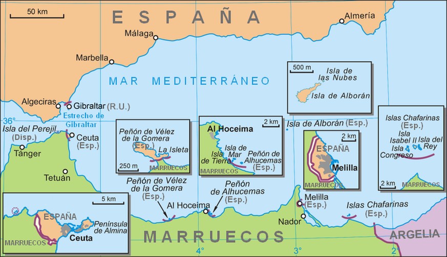 Karte: Spanische Plazas de soberanía in Nordafrika