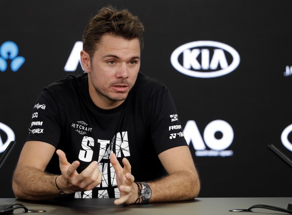 Switzerland&#039;s Stan Wawrinka answers a question during a press conference at the Australian Open tennis championships in Melbourne, Australia, Saturday, Jan. 13, 2018. (AP Photo/Vincent Thian)