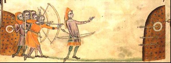Englische Langbogenschützen bei einer Schiessübung (1325)