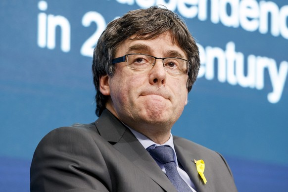 epa06642671 (FILE) - Carles Puigdemont, Catalan leader, addresses his speech during a panel titled &#039;Does independence still matter in 21st century Europe?&#039; at the Graduate Institute Geneva,  ...