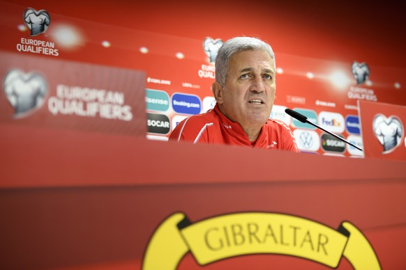 epa08003909 Switzerland&#039;s head coach Vladimir Petkovic, speaks during a press conference on the eve of the UEFA Euro 2020 qualifying Group D soccer match between Gibraltar and Switzerland, at the ...