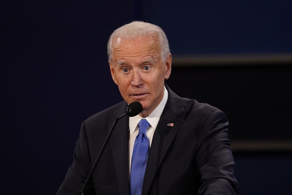 Democratic presidential candidate former Vice President Joe Biden during the second and final presidential debate Thursday, Oct. 22, 2020, at Belmont University in Nashville, Tenn. (AP Photo/Patrick S ...