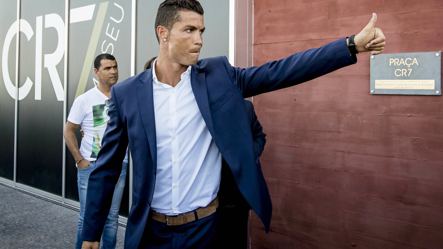 epa06025868 (FILE) Real Madrid&#039;s Portuguese striker Cristiano Ronaldo gestures during the opening of the first of four hotels following an agreement between Ronaldo and the Pestana Hotel Group in ...
