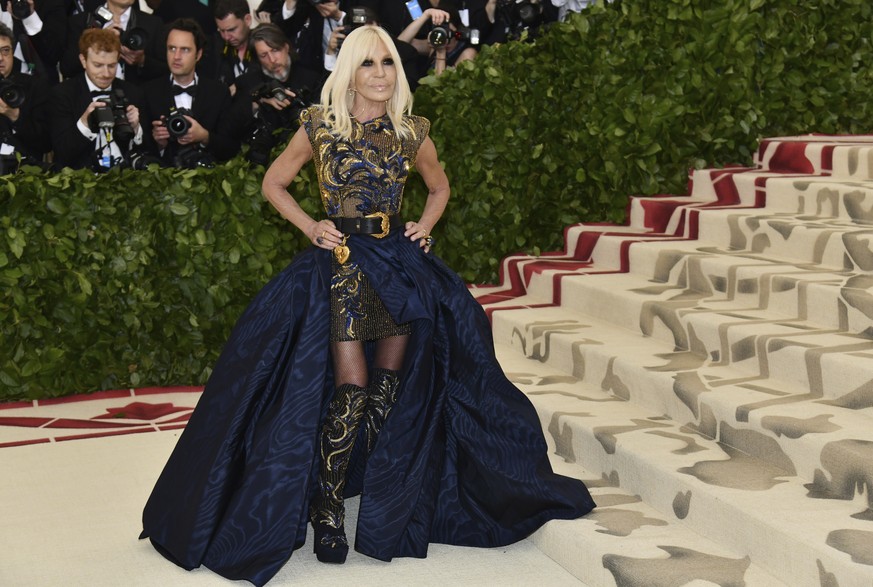 Donatella Versace attends The Metropolitan Museum of Art's Costume Institute benefit gala celebrating the opening of the Heavenly Bodies: Fashion and the Catholic Imagination exhibition on Monday ...