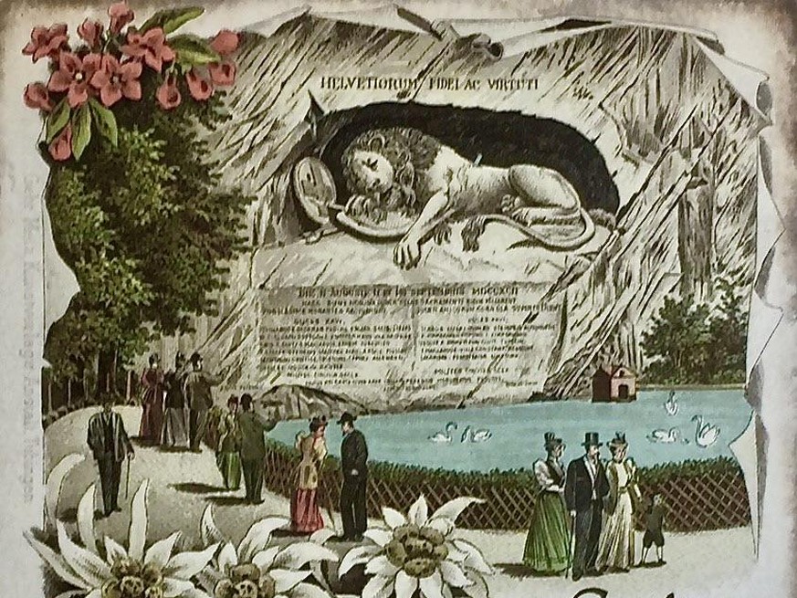Postkarte des Luzerner Löwendenkmals um 1896