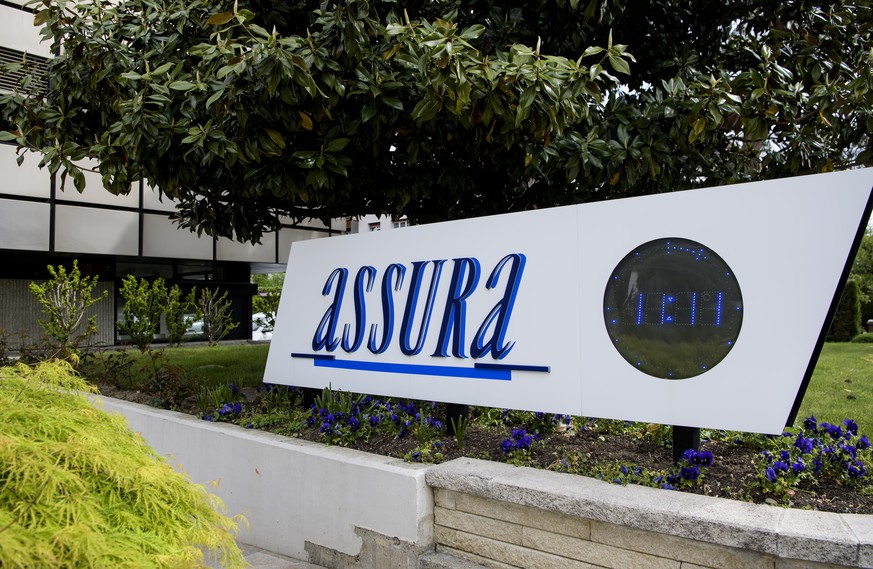 Le logo de Assura est visible devant le siege social de l&#039;entreprise, pour illustrer une conference de presse sur les resultats annuels 2017 de l&#039;assurance maladie Assura ce mercredi 2 mai 2 ...