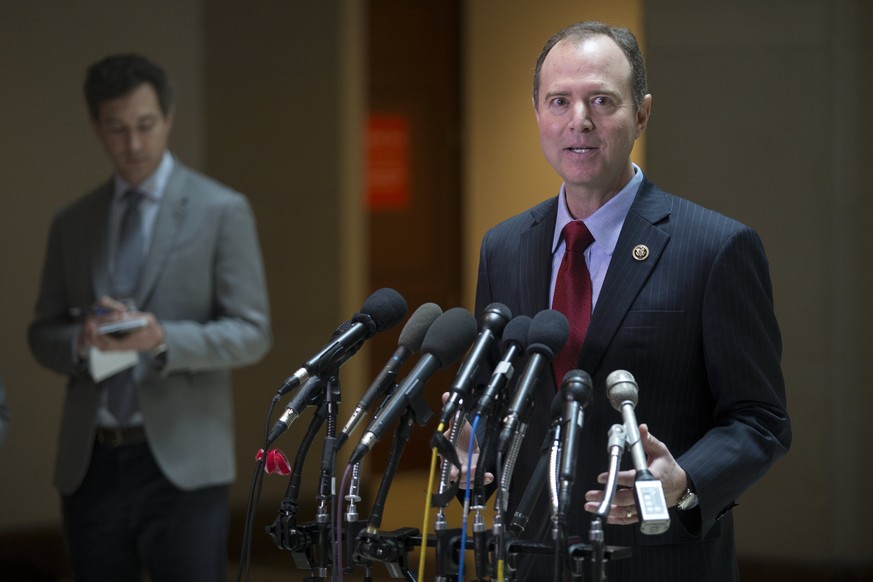 epa05867970 Ranking Member of the House Permanent Select Committee on Intelligence Adam Schiff responds to a question from the news media during a press conference on Capitol Hill in Washington, DC, U ...