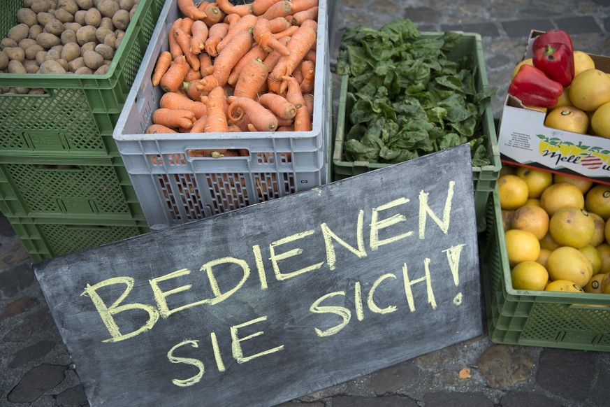 Impression vom Foodsaver Jam, einem oeffentlichen Gemueseruesten und Kochen von geretteten Lebensmitteln, fotografiert auf dem Barfuesserplatz in Basel, am Montag, 2. Mai 2016. Jeder kann mitjammen, a ...