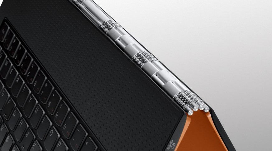 Innovation im Detail: Die deutlichste Neuerung des Yoga-3-Pro-Notebooks ist das komplett überarbeitete Scharnier. Es besteht aus 813 Metallelementen, die zu einem gleichermaßen flexiblen und robusten  ...