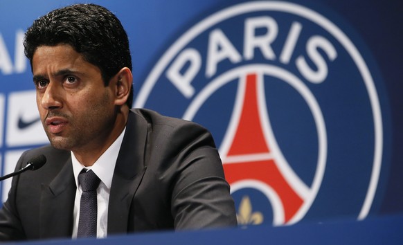 epa04193842 (FILE) A file picture dated 16 July 2013 shows Paris Saint-Germain&#039;s chairman Nasser Al-Khelaifi of Qatar during a press conference in Paris, France. Top clubs Manchester City and Par ...