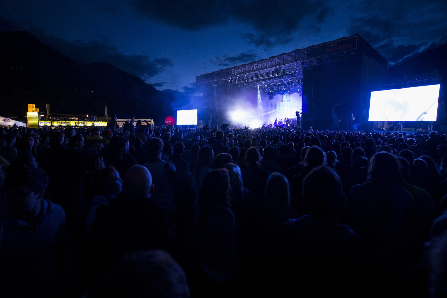 General view of the stage 1 during the concert of Marilyn Manson at the Gampel Open Air Festival in Gampel, Switzerland, Thursday, August 14, 2014.. (KEYSTONE/Anthony Anex)