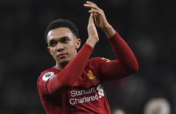 epa08120578 Liverpool&#039;s Trent Alexander-Arnold reacts after the English Premier League soccer match between Liverpool and Tottenham Hotspur held at Tottenham Hotspur Stadium in north London, Brit ...