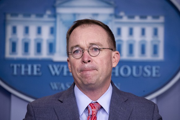 epa07928081 Acting White House Chief of Staff Mick Mulvaney holds a news conference in the James Brady Press Briefing Room of the White House, in Washington, DC, USA, 17 October 2019. Mulvaney announc ...