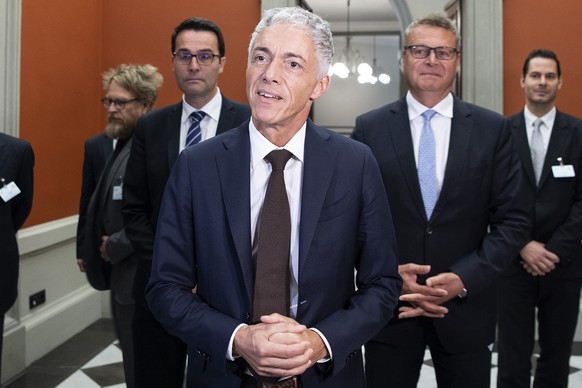 Swiss Federal Attorney Michael Lauber speaks at a press conference after his re-election by the Swiss Federal Assembly, on Wednesday, 25 September 2019 in Bern, Switzerland. SwitzerlandÄôs lawmakers  ...