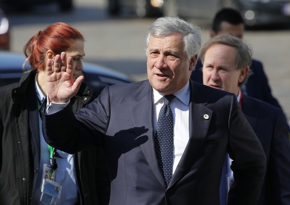 epa07452784 European Parliament President Antonio Tajani arrives for the European People&#039;s Party (EPP) leaders meeting ahead of the European Council Summit in Brussels, Belgium, 21 March 2019. EP ...