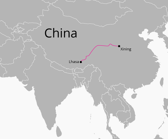 Die Lhasa-Bahn auf der Karte.
