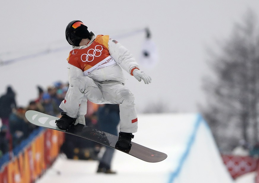 Shaun White, of the United States, jumps during the men&#039;s halfpipe finals at Phoenix Snow Park at the 2018 Winter Olympics in Pyeongchang, South Korea, Wednesday, Feb. 14, 2018. (AP Photo/Gregory ...