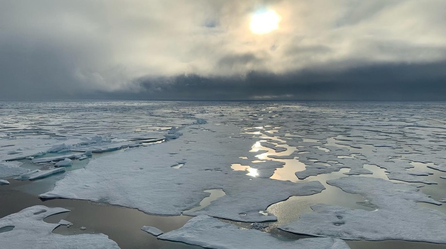 In this handout photo provided by Markus Rex, head of the MOSAiC expedition, a view of the North Pole from RV Polarstern, Wednesday, Aug. 19, 2020. A German icebreaker carrying scientists on a year-lo ...