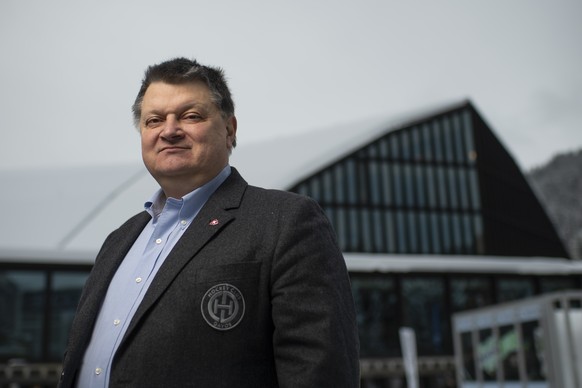 Gaudenz F. Domenig, president of HC Davos, poses at the 93th Spengler Cup ice hockey tournament in Davos, Switzerland, Friday, December 27, 2019. (KEYSTONE/Gian Ehrenzeller)