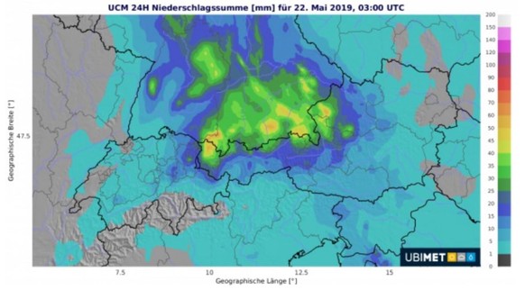 Die Niederschlagsmengen in der Schweiz und den Nachbarländer.