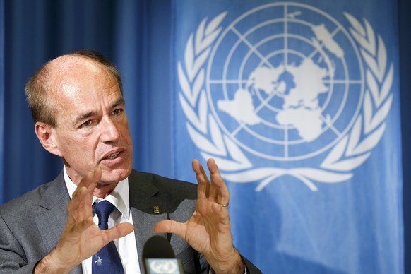FILE - In this file photo dated Tuesday, Sept. 30, 2014, WWF&#039;s Director General Marco Lambertini presents the Living Planet Report 2014 at the European headquarters of the United Nations in Genev ...