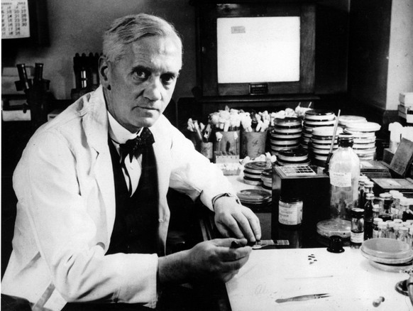 ** ARCHIV ** Sir Alexander Fleming ist auf einem Bild aus dem Jahre 1952 in einem Labor des Wright Fleming Instituts in London zu sehen. Vor 80 Jahren entdeckte der Bakteriologe Alexander Fleming das  ...