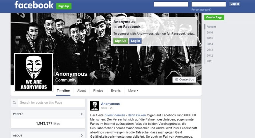Über die Facebook-Seite «Anonymous Kollektiv» wurde Hass verbreitet.