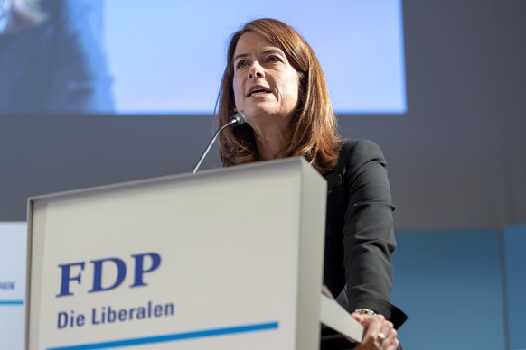 Parteipraesidentin Petra Goessi spricht an der Delegiertenversammlung der Freisinnig Demokratischen Partei der Schweiz, FDP, in Pratteln am Samstag, 29. September 2018. (KEYSTONE/Georgios Kefalas)