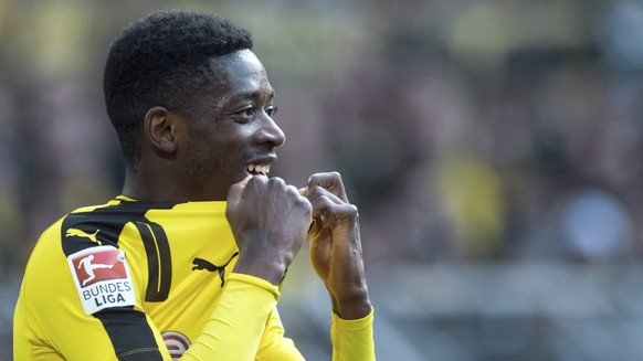 FILE - In this April 29 2017 file photo, Dortmund&#039;s Ousmane Dembele attends the Bundesliga soccer match between Borussia Dortmund and 1. FC Cologne in Dortmund. Borussia Dortmund says Sunday Aug. ...