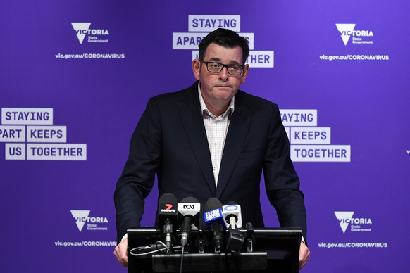 epa08531754 Victorian Premier Daniel Andrews speaks at a press conference in Melbourne, Australia, 07 July 2020. Victoria has recorded its highest ever number of new coronavirus cases at 191, as borde ...