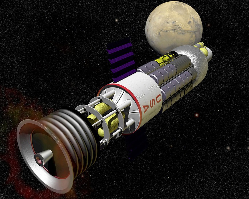 Künstlerische Darstellung eines Orion-Raumschiffs aus der NASA-Entwurfsphase, hier in der Heckansicht