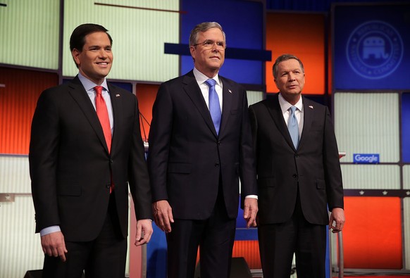 Marco Rubio, Jeb Bush und John Kasich (von links) beschädigen sich gegenseitig.