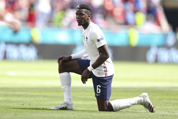 France&#039;s Paul Pogba reacts during the Euro 2020 soccer championship group F match between Hungary and France, at the Ferenc Puskas stadium, in Budapest, Saturday, June 19, 2021. (Alex Pantling, P ...