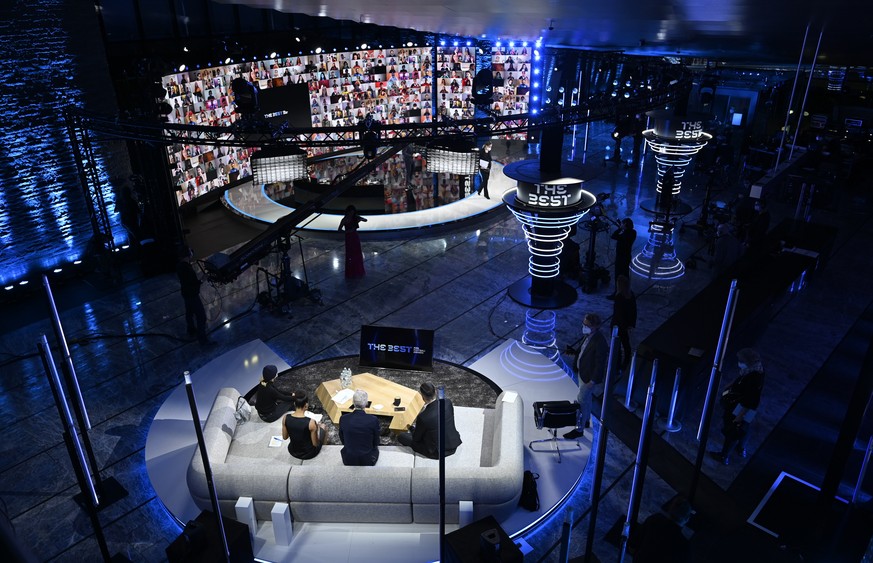 A general view of the studio before the Best FIFA Football Awards Ceremony, which this will take place via video in Zurich, Switzerland, Thursday, Dec. 17, 2020. (Valeriano Di Domenico/Pool via AP)