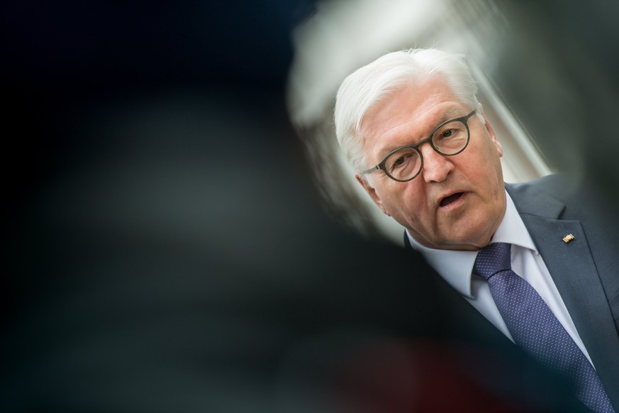 epa05930633 German President Frank-Walter Steinmeier delivers a statement during his visit at the Augustiner monastery &#039;Old Castle&#039; on the island Herrenchiemsee in Herrenchiemsee, Bavaria, G ...