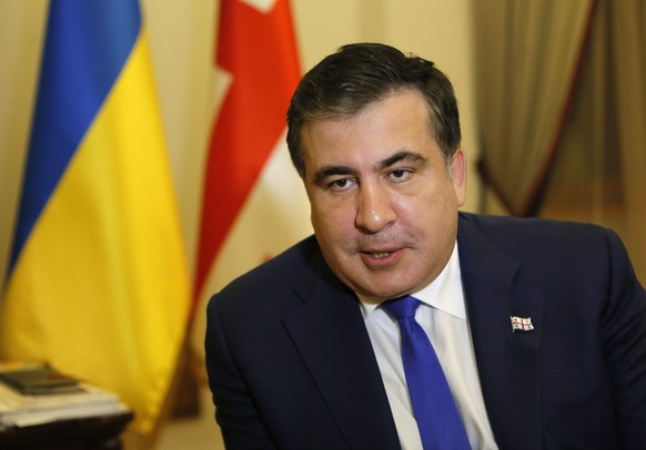 Former Georgian President, now governor of Odessa region in Ukraine, Mikhail Saakashvili speaks during an interview with the Associated Press in Kiev, Ukraine, Friday, Dec. 4, 2015.(AP Photo/Sergei Ch ...