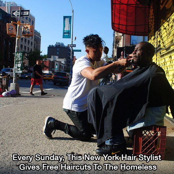 Jeden Sonntag schneidet dieser New Yorker Coiffeur den Obdachlosen gratis die Haare.