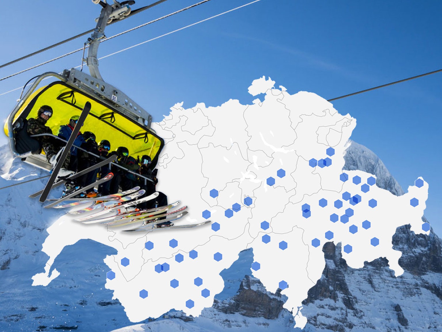 Alle 60 untersuchten Skigebiete auf einer Karte