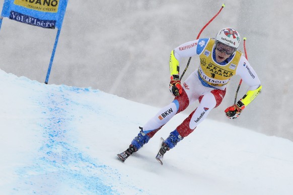 Switzerland&#039;s Marco Odermatt speeds down the course during an alpine ski men&#039;s World Cup Super G in Val d&#039; Isere, France, Saturday, Dec. 12, 2020. (AP Photo/Gabriele Facciotti)
