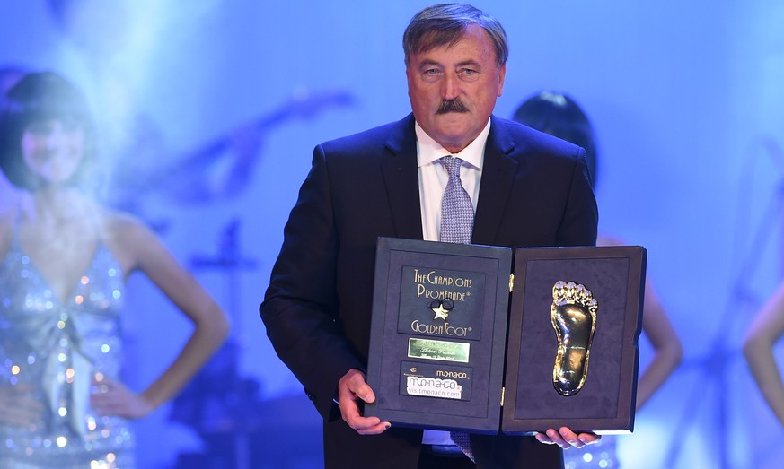 MONTE-CARLO, MONACO - OCTOBER 13: Antonin Panenka receives the Golden Foot Award trophy during the Golden Foot Award 2014 ceremony at Sporting Club on October 13, 2014 in Monte-Carlo, Monaco. (Photo b ...
